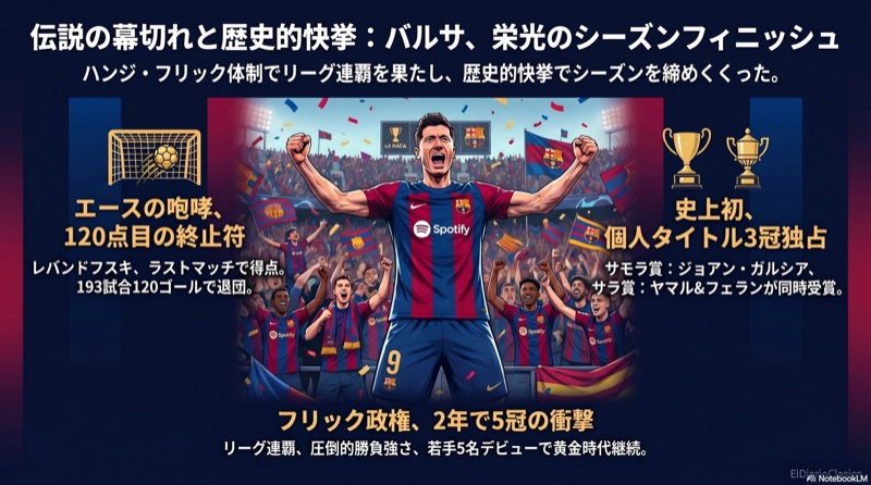 レバンドフスキの惜別と若手の台頭で幕を閉じたバルセロナの歴史的シーズン | FCバルセロナ のサムネイル画像