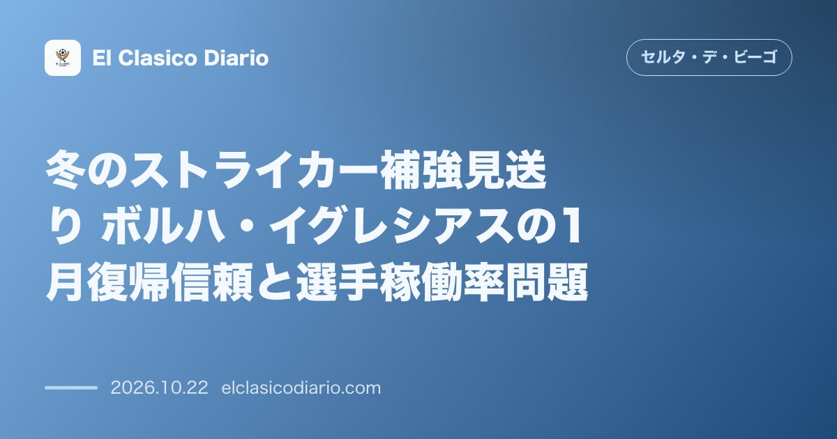 セルタのニュース「冬のストライカー補強見送り ボルハ・イグレシアスの1月復帰信頼と選手稼働率問題」のアイキャッチ画像