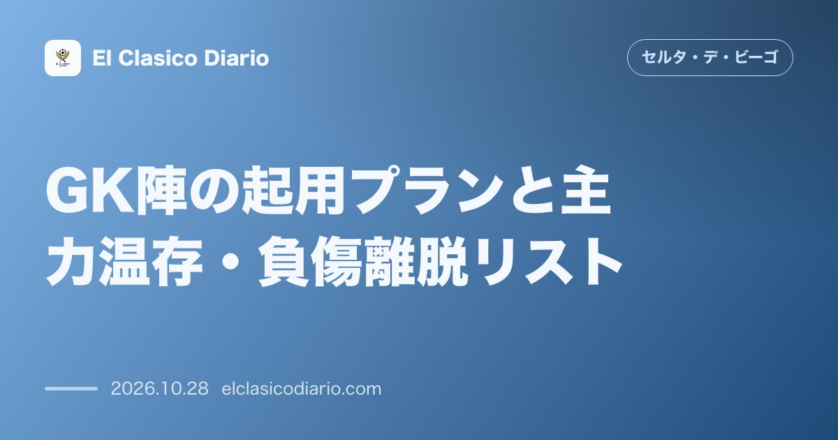 セルタのニュース「GK陣の起用プランと主力温存・負傷離脱リスト 守護神ラドゥの休養に伴うバユンディル＆ゴンサロ・ビジャールの動向とヴィゴ残留主力組・負傷者5名の最…」のアイキャッチ画像