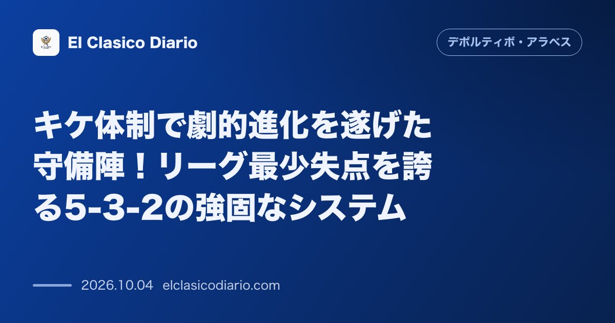 デポルティーボ・アラベスのニュース「キケ体制で劇的進化を遂げた守備陣！リーグ最少失点を誇る5-3-2の強固なシステム 開幕4戦で勝ち点10のクラブ最高スタートを切り、7節中3試合無…」のアイキャッチ画像