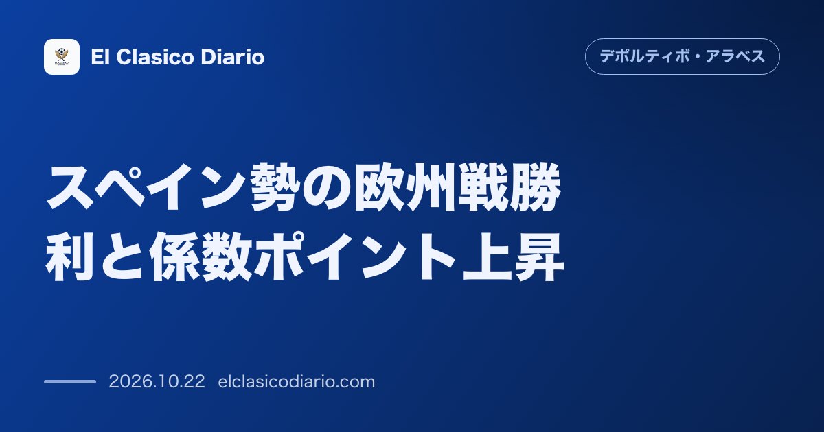 デポルティーボ・アラベスのニュース「スペイン勢の欧州戦勝利と係数ポイント上昇 チャンピオンズリーグでのレアル・マドリードとベティスの健闘によりスペインが国別ランキングで2位に浮上し…」のアイキャッチ画像