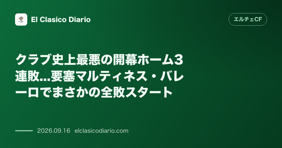 クラブ史上最悪の開幕ホーム3連敗...要塞マルティネス・バレーロでまさかの全敗スタート のサムネイル画像