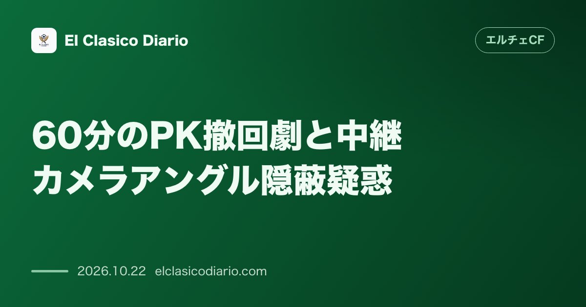 エルチェCFのニュース「60分のPK撤回劇と中継カメラアングル隠蔽疑惑 アルベルト・モレイロによるレヴィヴォへのファウルで主審に決定的な映像が提示されなかった疑惑を分析」のアイキャッチ画像
