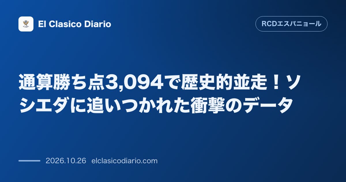 エスパニョールのニュース「通算勝ち点3,094で歴史的並走!ソシエダに追いつかれた衝撃のデータ」のアイキャッチ画像