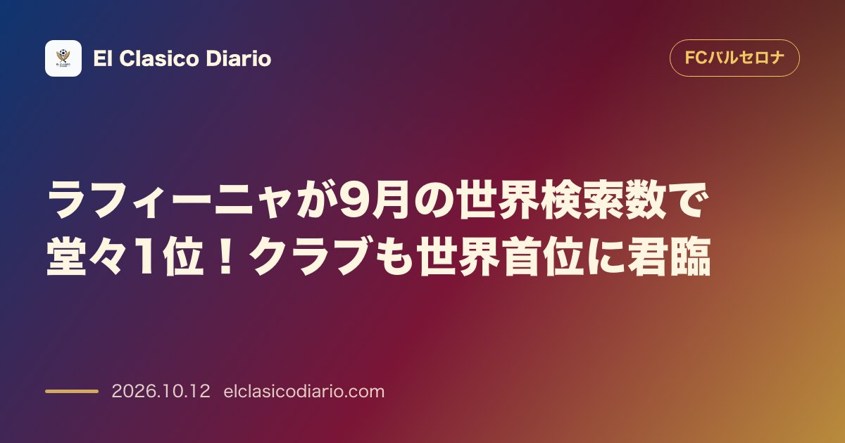 FCバルセロナのニュース「ラフィーニャが9月の世界検索数で堂々1位！クラブも世界首位に君臨」のアイキャッチ画像