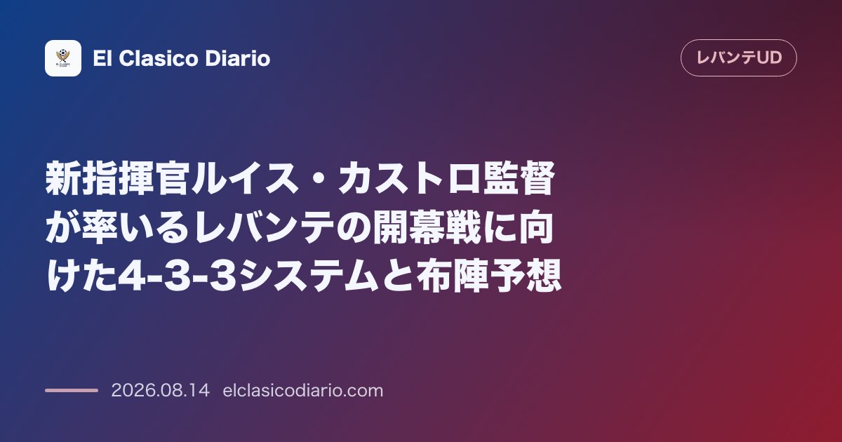新指揮官ルイス・カストロ監督が率いるレバンテの開幕戦に向けた4-3-3システムと布陣予想 のサムネイル画像