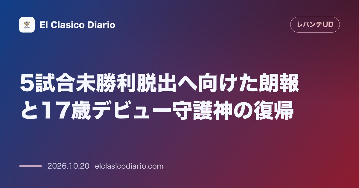 レバンテのニュース「5試合未勝利脱出へ向けた朗報と17歳デビュー守護神の復帰 5ヶ月に及ぶ離脱を乗り越えアレス・プリモが戦線復帰を果たす」のアイキャッチ画像
