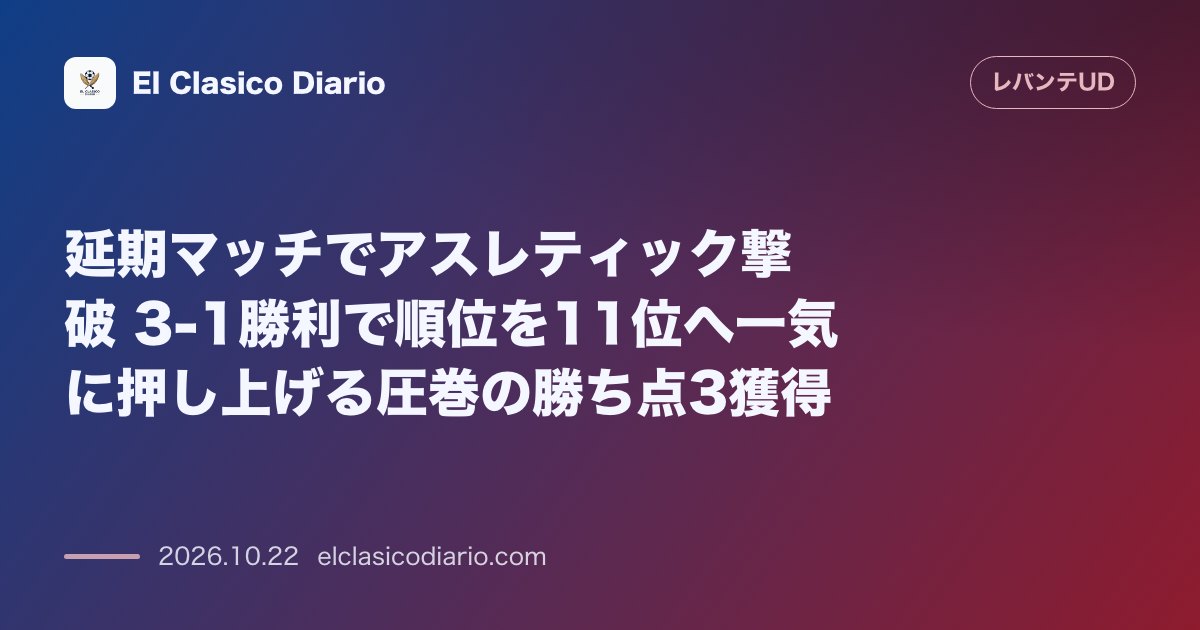 レバンテのニュース「延期マッチでアスレティック撃破 3-1勝利で順位を11位へ一気に押し上げる圧巻の勝ち点3獲得」のアイキャッチ画像