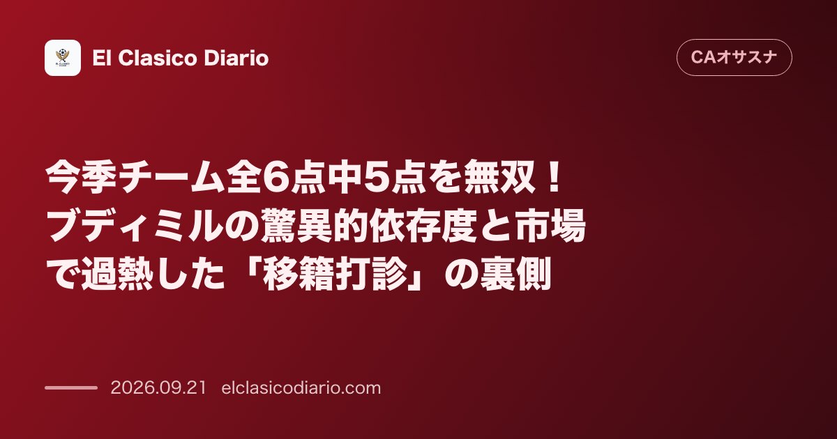 今季チーム全6点中5点を無双！ブディミルの驚異的依存度と市場で過熱した「移籍打診」の裏側 のサムネイル画像