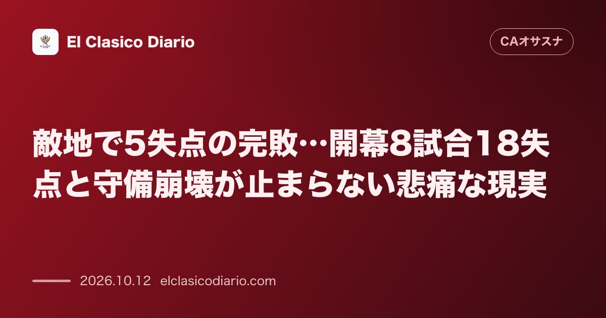 オサスナのニュース「敵地で5失点の完敗…開幕8試合18失点と守備崩壊が止まらない悲痛な現実」のアイキャッチ画像