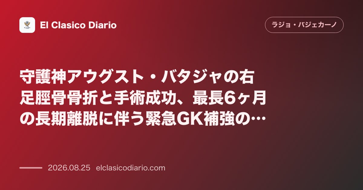 守護神アウグスト・バタジャの右足脛骨骨折と手術成功、最長6ヶ月の長期離脱に伴う緊急GK補強の行方 のサムネイル画像