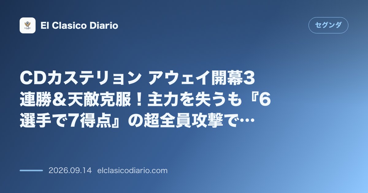 CDカステリョン アウェイ開幕3連勝＆天敵克服！主力を失うも『6選手で7得点』の超全員攻撃で首位独走 のサムネイル画像