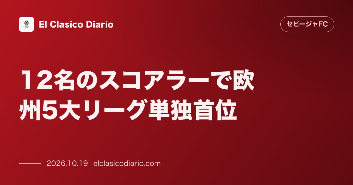 セビージャFCのニュース「12名のスコアラーで欧州5大リーグ単独首位 マヌ・ブエノの今季初ゴールによりセビージャが欧州5大リーグ最多となる12人の異なる得点者を記録し単独…」のアイキャッチ画像