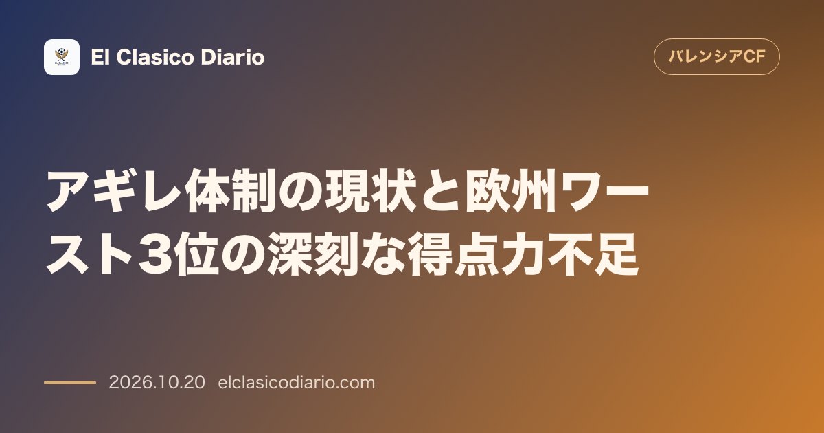 バレンシアのニュース「アギレ体制の現状と欧州ワースト3位の深刻な得点力不足 9試合6得点と得点日照りが続くチームの現状とアギレ監督が掲げる降格圏脱出への5つの鍵」のアイキャッチ画像