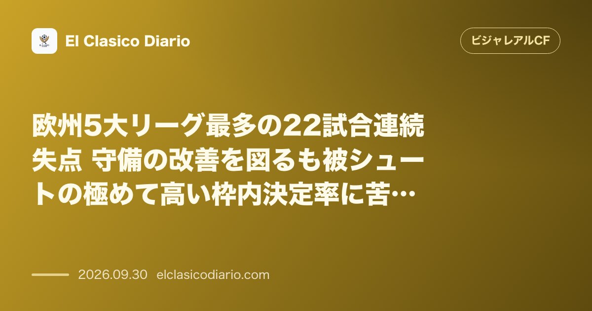 欧州5大リーグ最多の22試合連続失点 守備の改善を図るも被シュートの極めて高い枠内決定率に苦しむビジャレアルの怪現象 のサムネイル画像